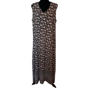 Joan Rivers Black Tan and White Floral Maxi Dress Size Large Petite